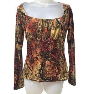 Vintage Y2K Sharagano Paisley Velvet Velour Scoop Neck Gothic Top Size Medium
